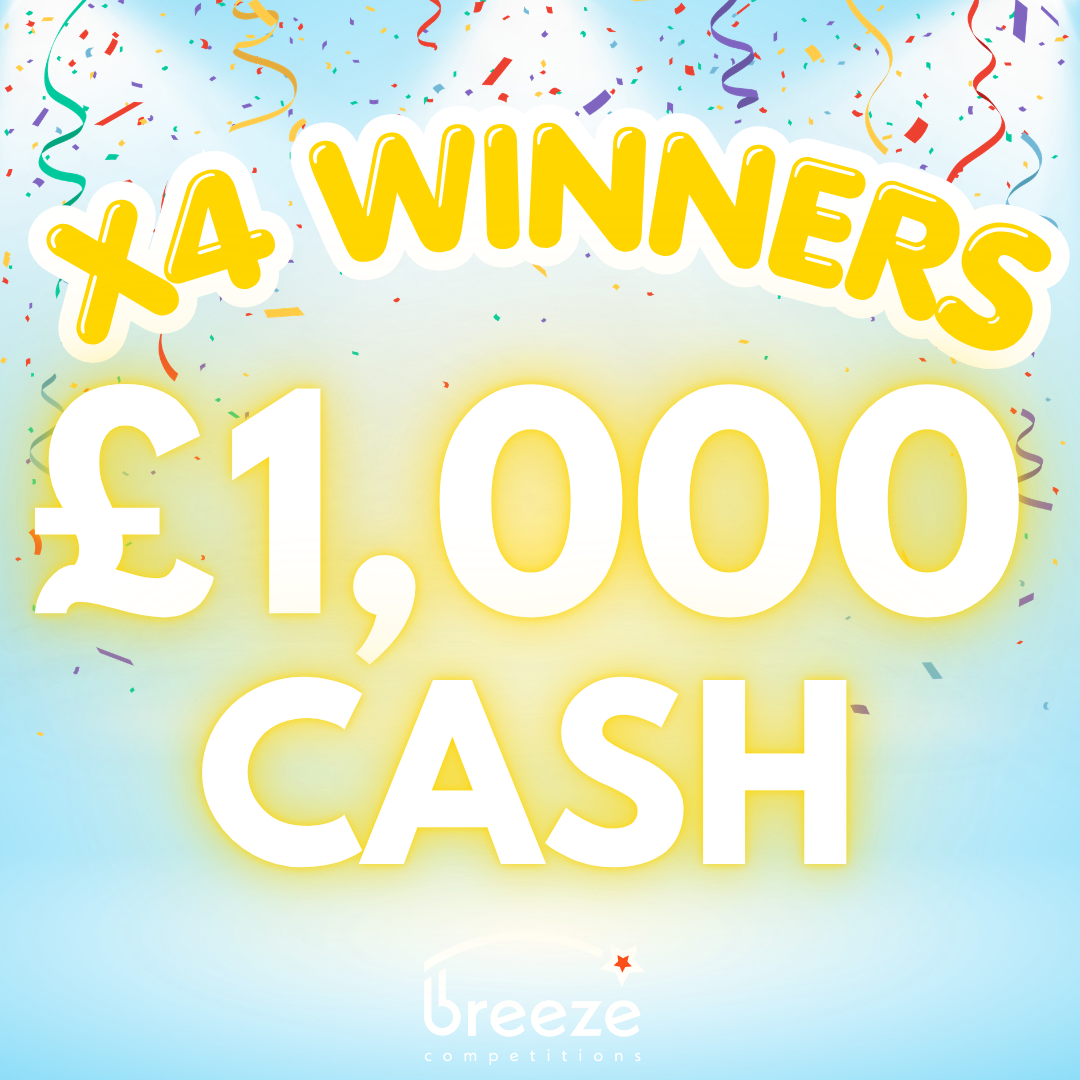 X4 CHANCES TO WIN – £1,000 cash for 10p!
